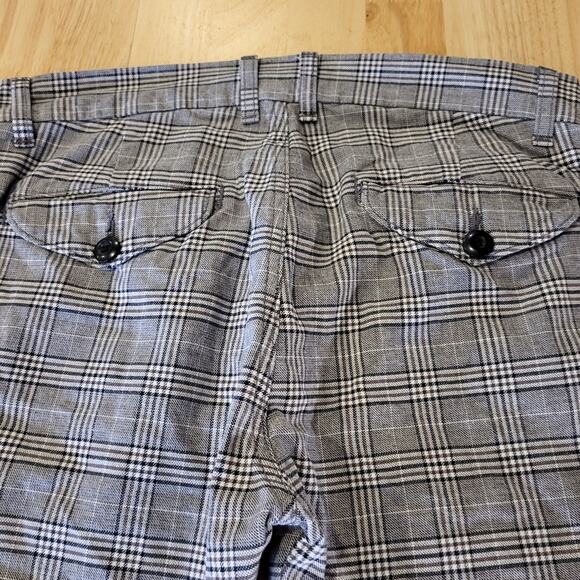 NSF 100% Cotton Plaid Pants Distressed Hem Side Stripe Size 30 Waist - Picture 15 of 15